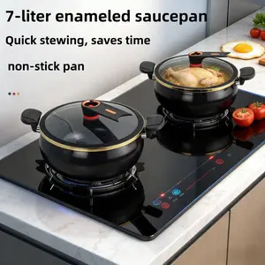 Nonstick Double-Handle Enamel/Enameled Soup Pot for Gas & Induction Cooktops, Suitable for Stewing and Boiling