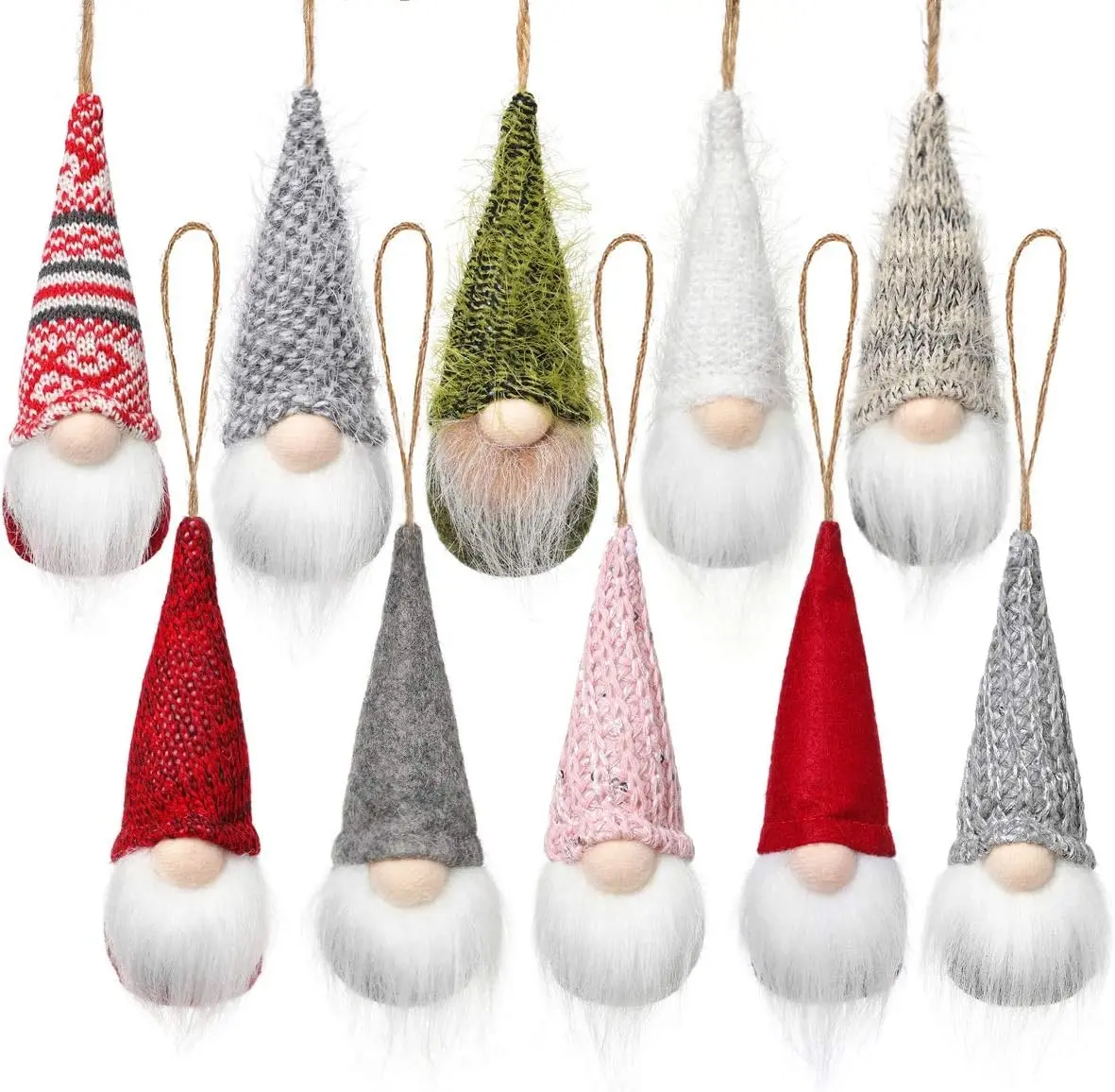Christmas Tree Hanging Gnomes Ornaments Set of 10, Swedish Handmade Plush Gnomes Santa Elf Hanging Home Decorations Holiday Decor