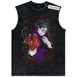 Vintage Washed Men's Muscle Tank Top Blood Magic Warrior Graphic Sleeveless Tee Emo Cyberpunk Grunge Streetwear Oversized Distressed Vest Black