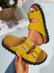 Summer Trendy Stylish Velour Slipper with Dual Buckle Closure, Thick Rubber Sole Anti-Slip Outdoor Wear, Versatile Casual Women's Shoes, Multiple Colors Available