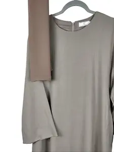 Al-Farah- Kahki Everyday Abaya Full-Length Dress with Matching Hijab 65% Cotton 35% Linen Outer 100% Cotton Lining for Elegance Modesty Comfort and Style