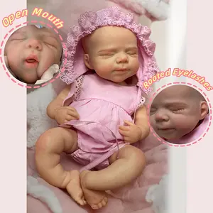 Pascal 13inch Washable and Open-Mouth Solid Silicone Reborn Girl Doll, with painted light beige color, handcrafted realistic newborn girl doll, suitable for home gifts, mixed colors, realistic doll, detailed craftsmanship