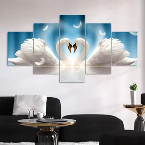 Romantic Swan Pattern Unframed Painting, 5 Counts/set Canvas Wall Art Poster, Wall Art Decor for Home Living Room Bedroom Office, Wall Decoration, Ornaments, Artwork
