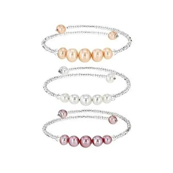 JTV Light Multi-Color Cultured Freshwater Pearl & Glass Bead & Sterling Silver Bangle Set