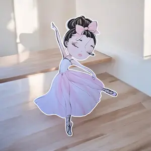 Ballerina Cutout Party Prop Girl Birthday Party Decor with Pink Bow and Elegant Pose for Kids' Events