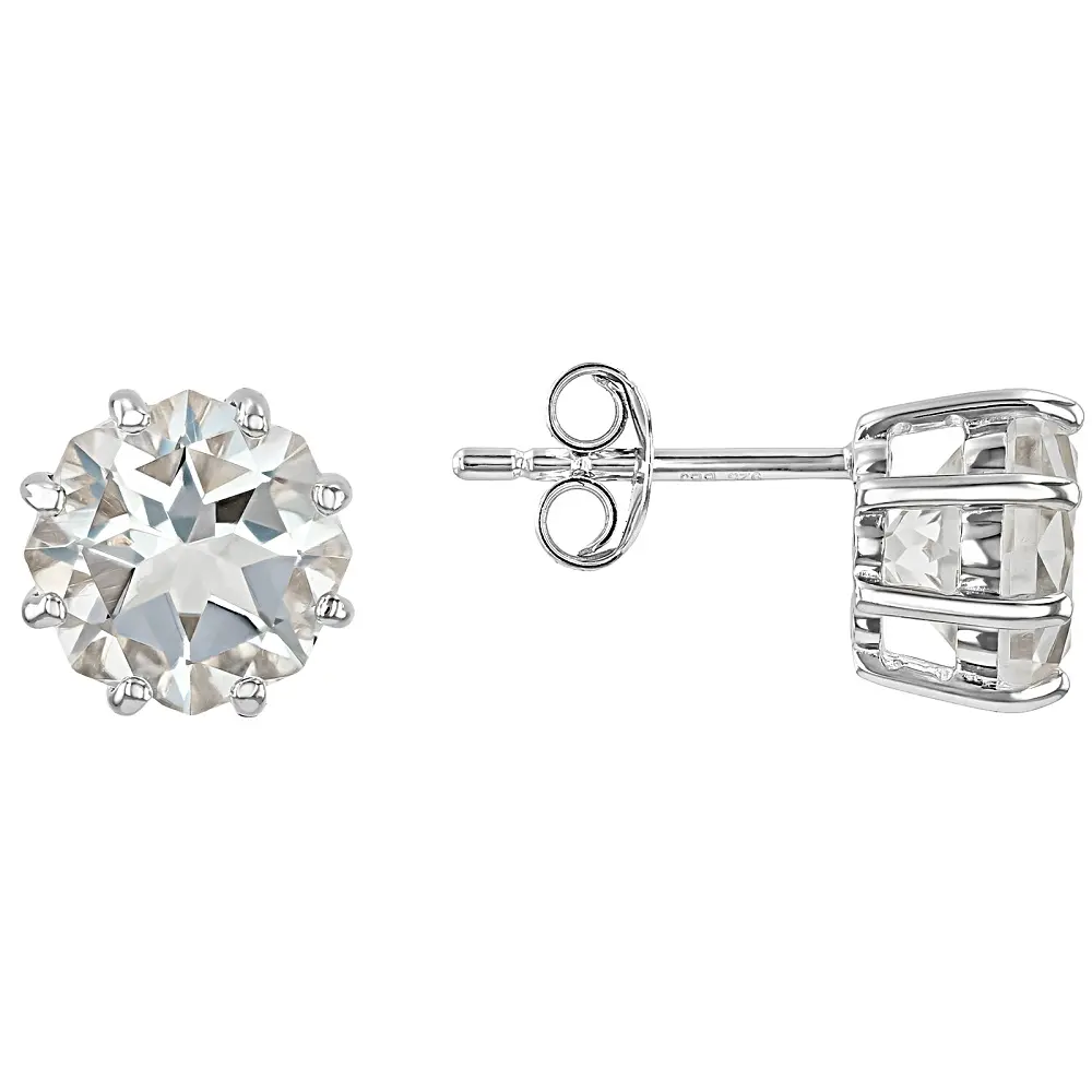 Unisex Natural Crystal Stud Earrings, JTV White Crystal Quartz, 4.77ctw, Rhodium-Plated Sterling Silver, Ideal for Casual Wear