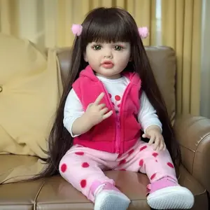 Reborn Baby  Dolls 22 Inch 55cm Girl Full Vinyl Body Betty Lifelike Reborn Baby Doll with Long Hair Anatomically Correct Realistic Newborn Toddler Girl Dolls