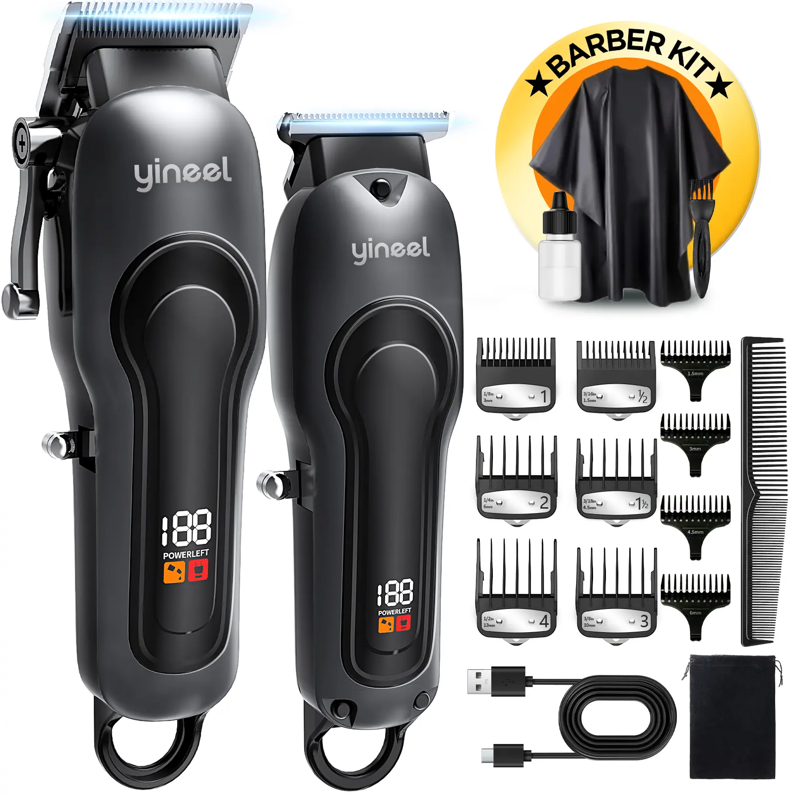 Yineel Hair Clippers for Men, Professional Cordless Clippers & Trimmer Set, Beard Trimmers Kit, Barber Clippers for Hair Cutting Kit with LED Display, Rechargeable, Waterproof, Gift for Men Women Barber Kid, Ideal Father's Day Gift