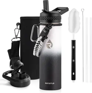 Insulated Water Bottle 20 Oz, Triple Wall Vacuum Stainless Steel (Cold for 48 Hrs), Leak Proof & Non-Bpa, Kids Water Bottle Jug for School with Straw Spout Lids, Ombre: White/Black RAYMYLO