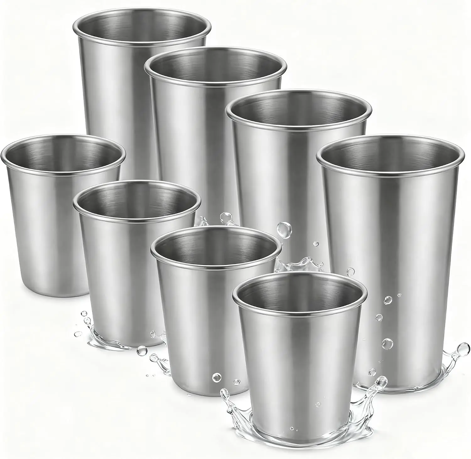 304 Stainless Steel Drinking Glasses Set of 8 - 4-Pack 8 oz, 4-Pack 16 oz Stackable BPA-Free Unbreakable Cups for Adults, Outdoor Camping Picnic Camp Kitchen Tableware
