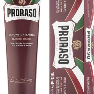 Proraso Red Nourishing Shaving Cream tube for Men made in Italy sandalwood 150ml Hyaluronic Acid Hydrating All Skin Types Alcohol Free Fragrance Free
