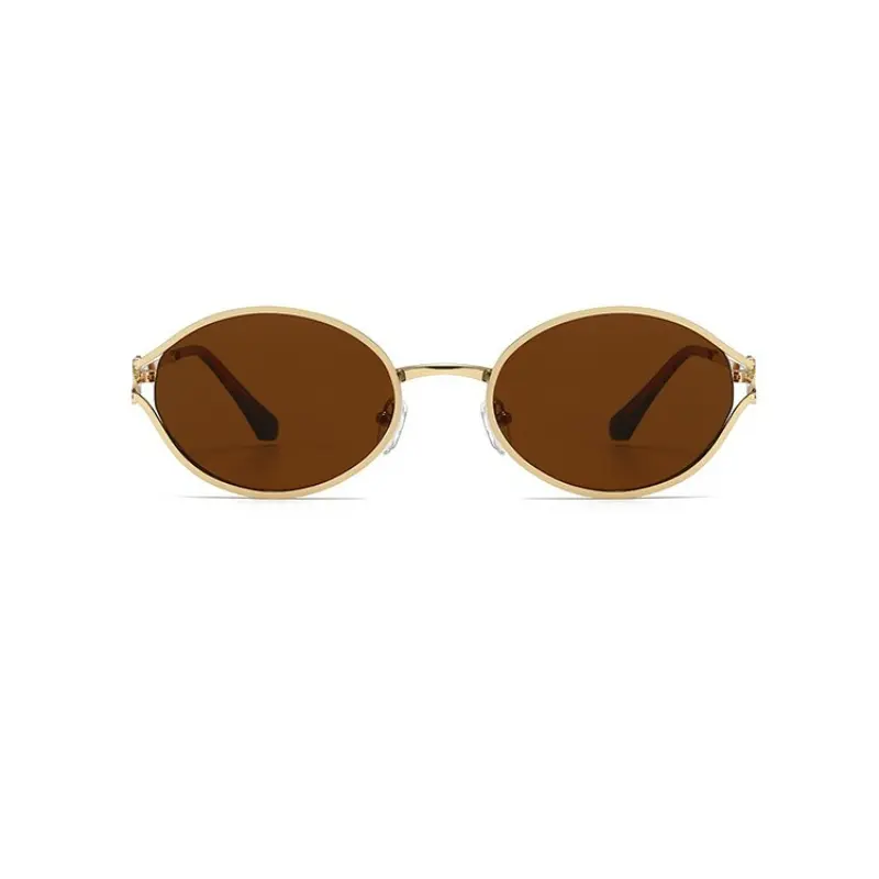 Women's Vintage Oval Sunglasses, Gold Metal Frame with Brown UV400 Lens and Tortoise Shell Ear Tips for Streetwear & Party, Sunglasses For Women, Old-Style Women's Sunglasses
