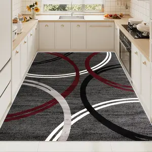 Crystal Velvet Large Kitchen Rug, Geometric Ring, Non-Slip Waterproof Durable, Easy to Clean, Ideal for Large Spaces