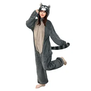 OLAOLA Unisex Adult Plush Raccoon Animals Onesie Pajamas Warm Home One-Piece Sleepwear