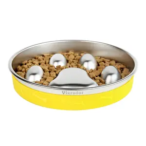 Slow Feeder Dog Bowls Stainless Steel, New Version Yellow Non-Slip Dog Slow Feeder Bowl,Dog Bowl Slow Feeder for Dog,Slow Down Eating Dog Bowl for Fast Eaters