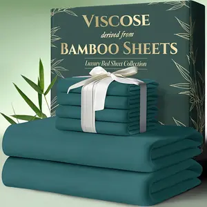 6pcs Bamboo Bed Sheets Sets King / Queen Size Ultra Soft Luxuriously Warm 17" Deep Pocket Double Stitching Christmas Decorations Perfect Gift Purple