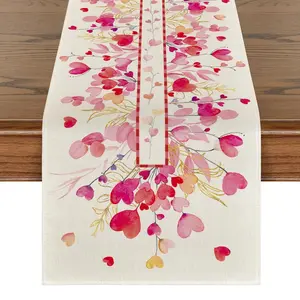 Red Pink Heart Branch Valentine's Day Table Runner, Seasonal Leaf Kitchen Dining Decoration for Home Party Decor