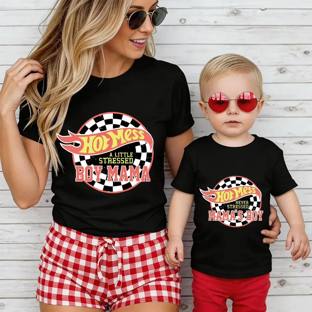Hot Mess Never Stressed Mama & Boy Matching Tee, Boy Mama Formula Mom Short Sleeve T-Shirt, Casual American Everyday Outfit, Mom Son Matching Shirt, Thoughtful Mom Gift, Fast Same Day Shipping Ready To Ship
