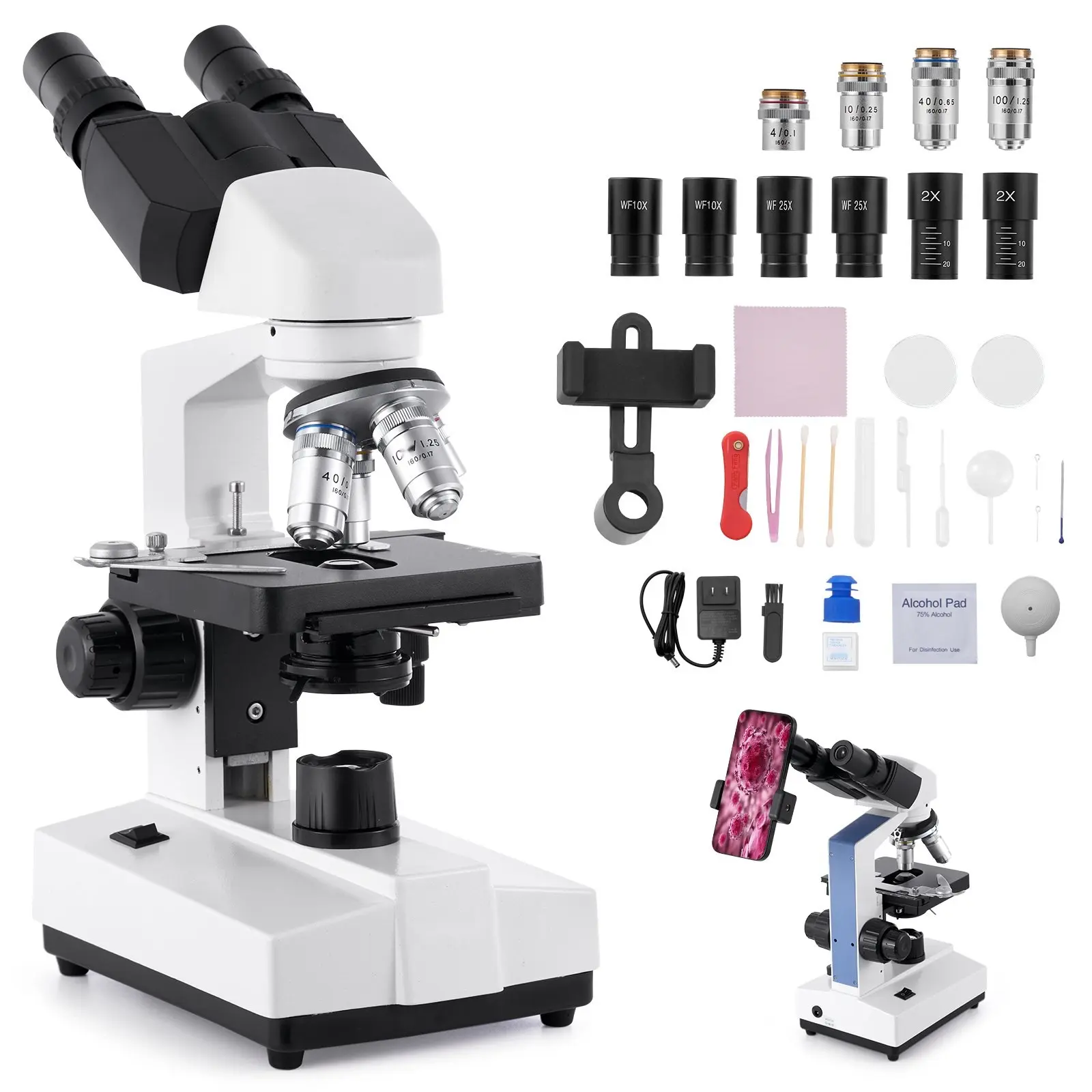 Binocular Compound Microscope Kit 40-5000X Magnification, Dual-Stage Microscope With Two Sets Of Eyepieces, Educational Lab Instrument For Students And Professionals, Brightfield Optics, Durable Metal Frame