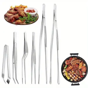 6 Pcs Cooking Tweezer Tongs, 12'' and 6.3" Stainless Steel Kitchen Tweezer Set, Professional Chef Tweezers for Cooking, Repairing, Sea Food, BBQ, Multi-use