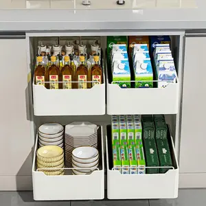 Pull Out Cabinet Organizer Adhesive Sturdy Carbon Steel Roll-Out Drawers Slide Out Under Sink Organizer Metal Pantry Pull Out Shelves For Kitchen Bathroom