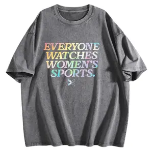 Washed Cotton Everyone Watches Womens Sports  Men Oversized T Shirts Vintage Tee Loose Fit Short Sleeve Casual Streetwear Baggy Washed Unisex Tops