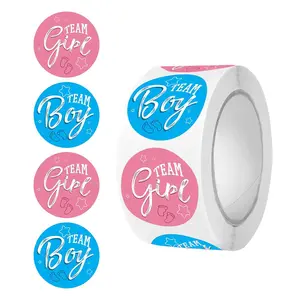 Team Boy or Girl Gender Reveal Party Sticker (500pcs/roll), Gift Bag Sealing Sticker, Party Decoration Sticker, Gift Wrapping Supplies