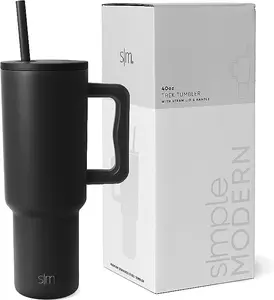 Simple Modern 40 oz Tumbler with Handle and Straw Lid | Insulated Cup Reusable Stainless Steel Water Bottle Travel Mug Cupholder Friendly | Gifts for Women Him Her | Trek Collection | Midnight Black Drinkware Flasks