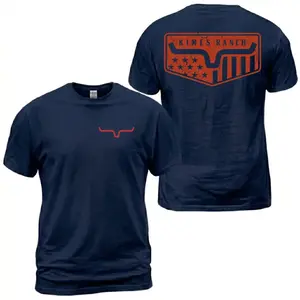 Kimes Ranch American Flag T-Shirt, Navy Blue Longhorn Patriotic Western Graphic Tee, Kimes Ranch Est 2009 USA Flag Cowboy Shirt, Casual Daily Wear Tee For Men & Women, Apparel Made In The USA