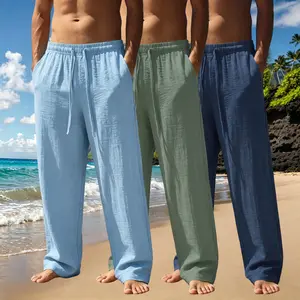3 Pack Men’s Summer Casual Pants, Loose Fit Breathable Lightweight Drawstring Long Pants, 100% Polyester Fabric, Drapey Feel, Soft Skin Friendly Comfort, Suitable for Beach Trips, Home Lounging, Everyday Outings, and All Day Wear