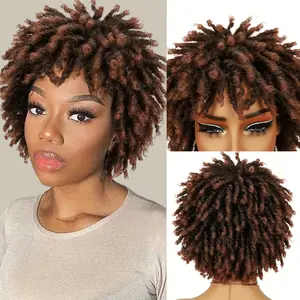 New 2025 Chic Short Dreadlock Wig for Black Women - 6 Inches Ombre Synthetic Hair, Faux Locs Twist Braided Afro Curly Style, High-Temperature Fiber, Fit