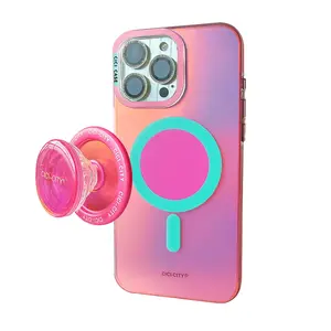 Iridescent Magnetic Case with Stand Holder for iPhone 17 Pro Max 16 15 14 13 Case Compatible with Magsafe - Unique Holographic Aesthetic Laser Shockproof Case for Women Men