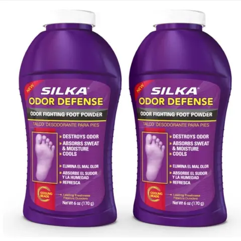 Silka Foot Powder & Shoe Deodorizer. 2 Pack. Fresh Scent, Absorbs Sweat & Excess Moisture,  Daily Odor, 6 Oz, Foot Care Products