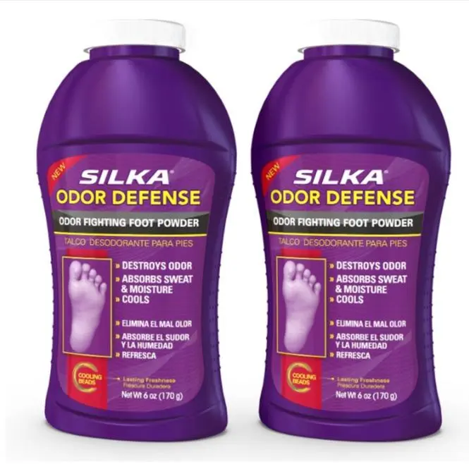 Silka Foot Powder & Shoe Deodorizer. 2 Pack. Fresh Scent, Absorbs Sweat & Excess Moisture,  Daily Odor, 6 Oz, Foot Care Products