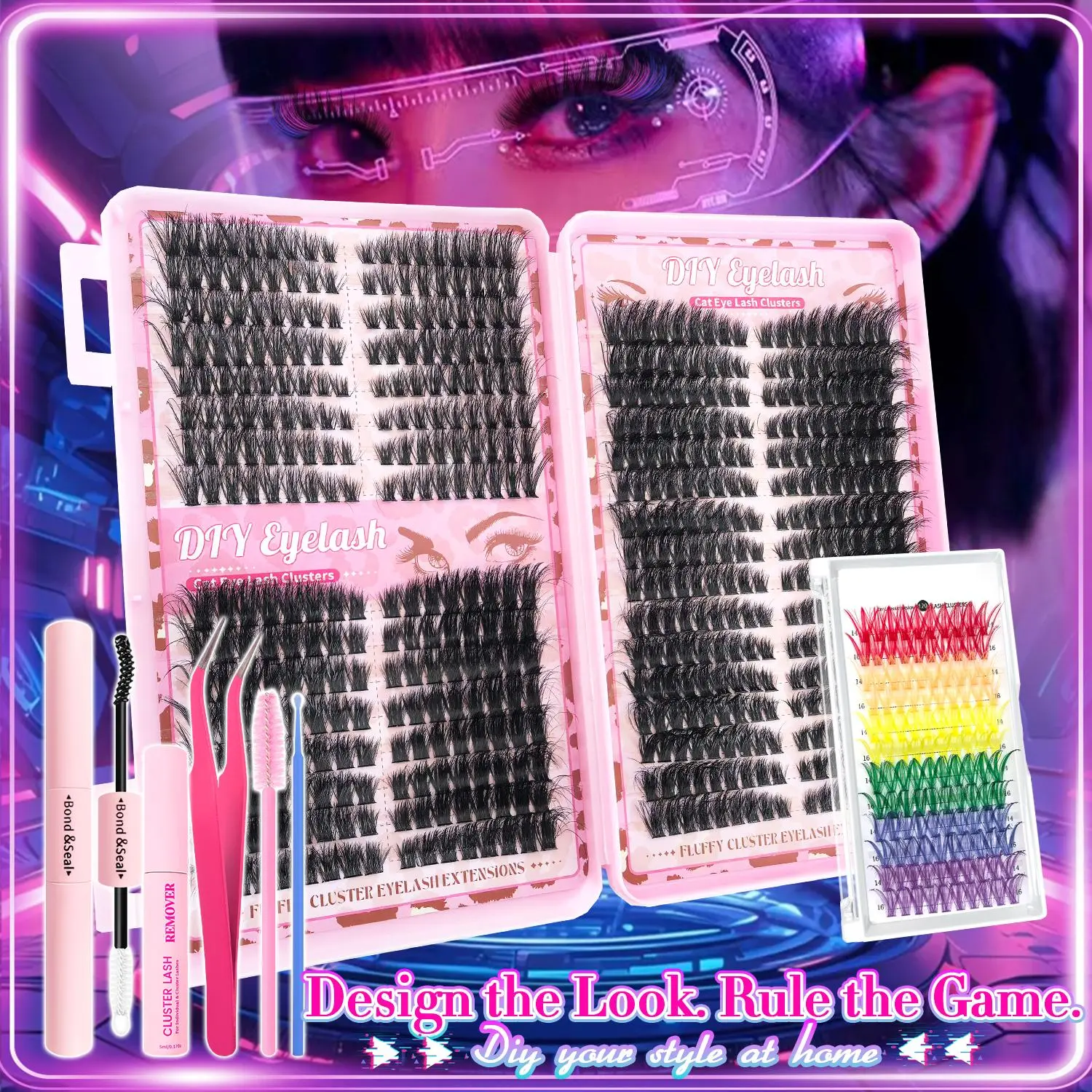 CyberLash 3-in-1 Cluster Set Lashes, Best Lash Clusters, Fluffy Eyelashes, DIY Lash Clusters, 60D 100D Styles, Cat Eye Drama, Foxy Lift, Reusable, Easy to Apply, Comfortable, Summer Makeup