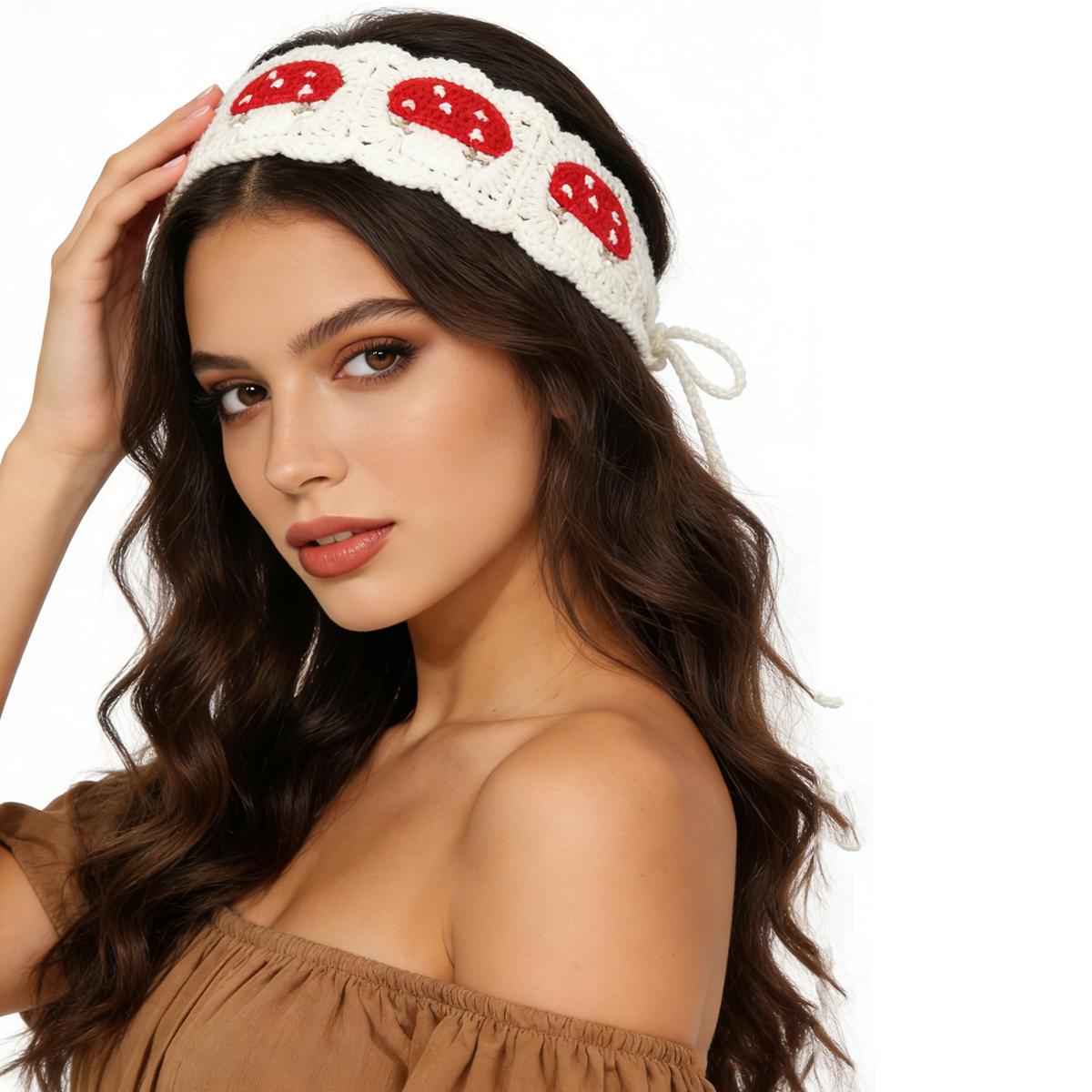 3 Pack Crochet Headbands for Women Mushroom Design Bohemian Bandana Tie-Back Knit Headband for Girls Wide Head Bands Crochet Headwrap Hairband