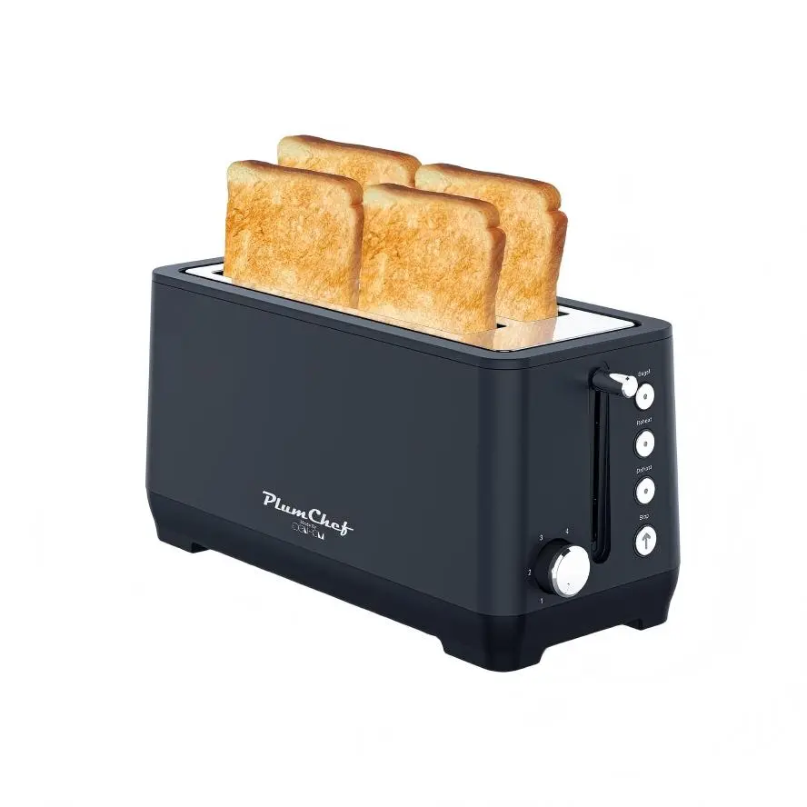 4-Slice Long Slot Stainless Steel Toaster with Warming Rack, Extra Wide Slots, 6 Browning Levels, Bagel Defrost Reheat Functions, Removable Crumb Tray, 1500W Matte Blue for Family Breakfast Kitchen Home Use