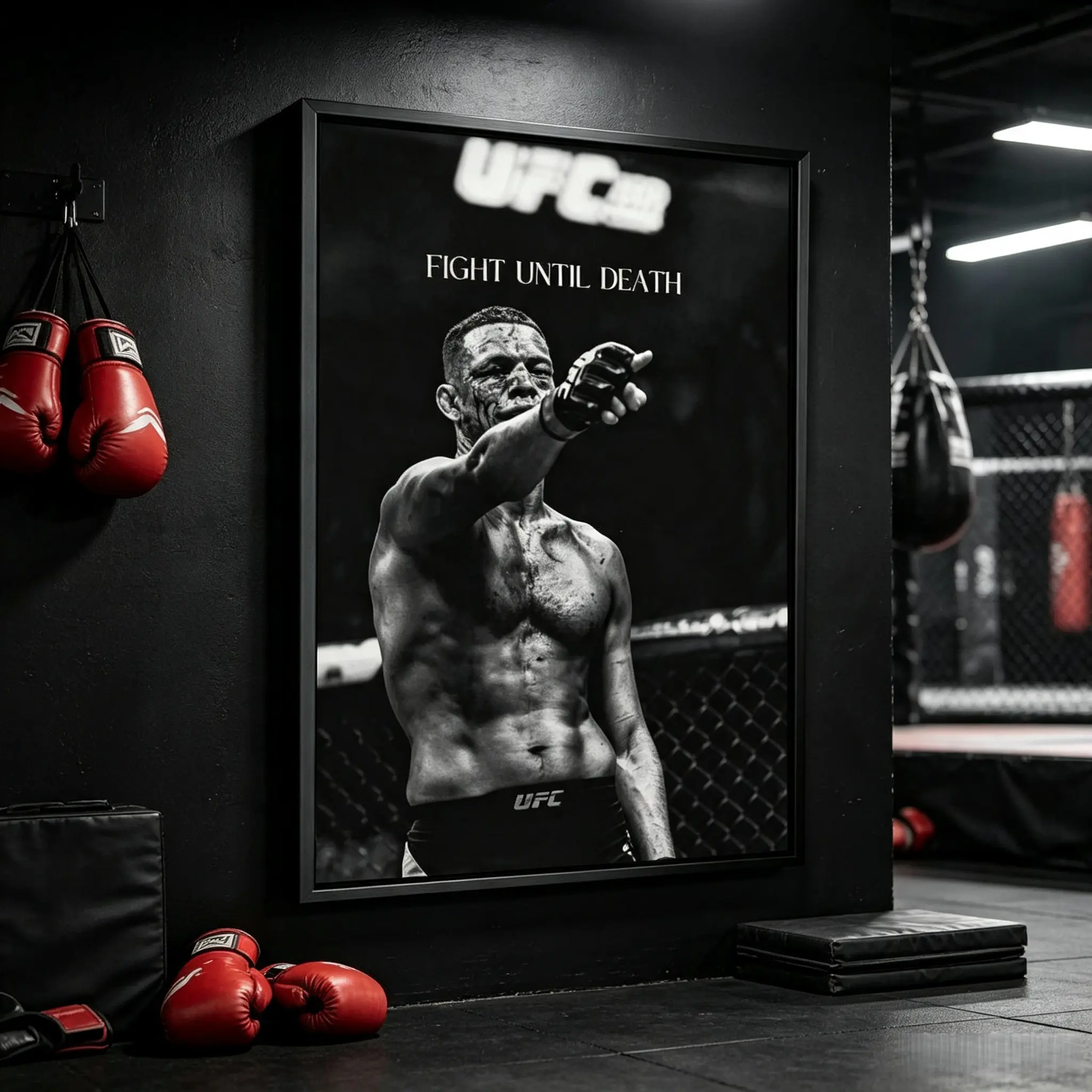 Motivational Combat Sports Canvas Wall Art, "Fight Until Death" Inspirational Boxing Fighting Print, Athletic Wall Decor For Home Gym Garage Man Cave Workout Room