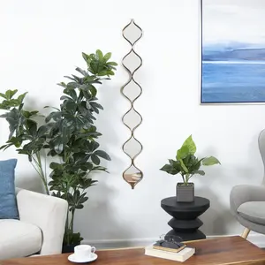 Geometric Gold Metal Slim Stacked Chain 6 Layer Room Wall Mirror with Tear Drop Pattern