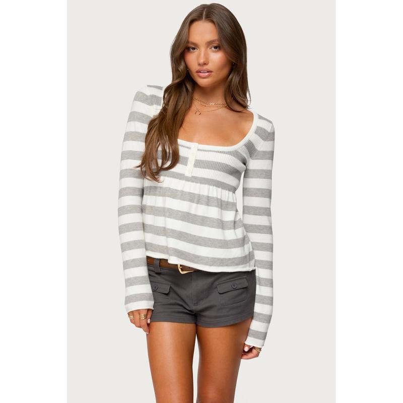 Lockie Striped Knit Babydoll Top
