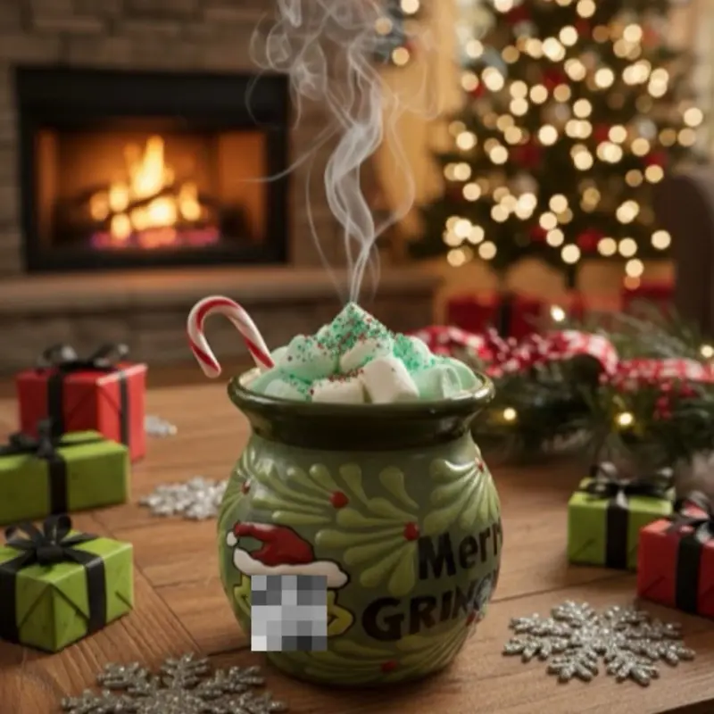 Green Christmas Cup Mug Coffee Ceramic Mexican Handmade for Hot Cold Drinks Gift Friendly Unique Touch Beverage Drinkware Washable