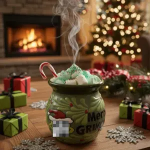 Green Christmas Cup Mug Coffee Ceramic Mexican Handmade for Hot Cold Drinks Gift Friendly Unique Touch Beverage Drinkware Washable