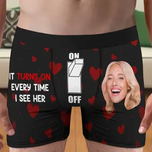 It Turns On Every Time I See Her, Men boxer Briefs, Custom Photo boxer, Valentine GiftsMen’s boxer Funny Couple boxer Fabric Menswear Underwear boxer Shorts Briefs Customized Day Polyester Soft Spandex Stretchy Shorts psd boxers Personalized Tropical