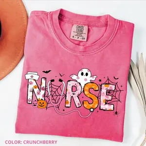 Comfort Colors Spooky Nurse Halloween Shirt – Cute Nursing Tee, Gift for Nurse, Soft Cotton Graphic Top for Women