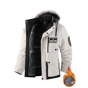 LEDUNTINO Men's Winter Thickened Warm Jacket with Multi-Pockets & Letter Embroidery Pattern 3D Outdoor Windbreaker Detachable Hood waterproof windproof TikTokShopHolidayHaul