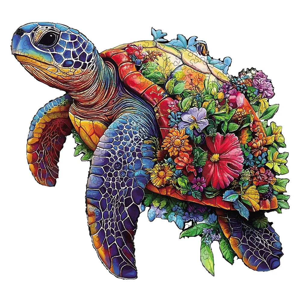 Floral Turtle, Irregular Animal Shape Components, High Difficulty Magic Puzzle Toy, Wooden Jigsaw Puzzle, Wooden Puzzles, Perfect Gift for Birthdays & Holidays