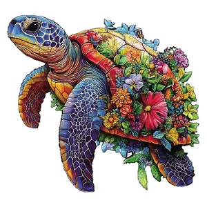 Floral Turtle, Irregular Animal Shape Components, High Difficulty Magic Puzzle Toy, Wooden Jigsaw Puzzle, Perfect Gift for Birthdays & Holidays