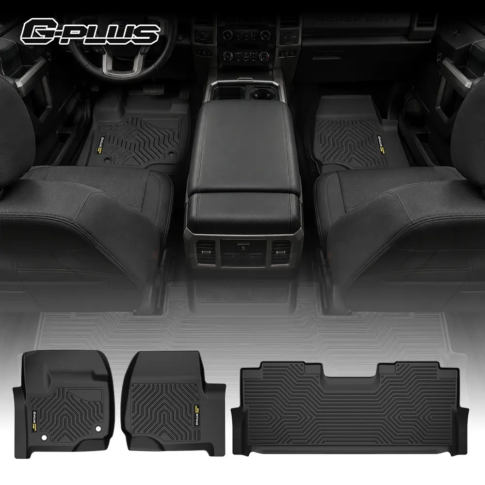 G-PLUS Synthetic TPE Truck Floor Mats, All-Weather Protector Non-Slip Mats for 2012-2026 Ford F250 F350 F450 Super Duty Crew Cab Trucks, Waterproof, Stain Resistant, Durable Upgraded Liners