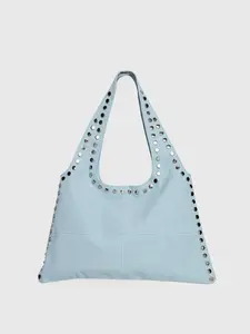 Women Tell The Truth Studded Faux Suede Bag Blue with Stylish Rivets Soft Texture for Everyday Use Versatile Accessory