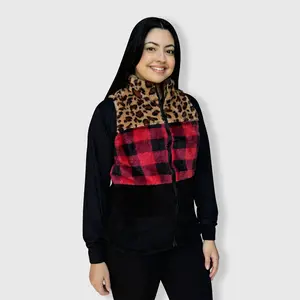 Sherpa Color Block Plaid Cheetah Vest Women - $20.00